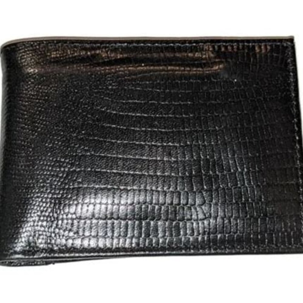 CLEARANCE NWTBlack Genuine Leather Bifold Wallet Lizard Pattern 242581